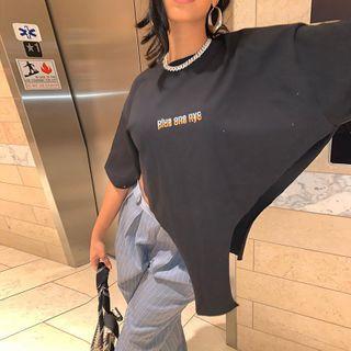 Short-sleeve Lettering Asymmetric T-shirt