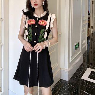 Embroidered Flower Ruffle-trim Dress