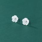 Flower Rhinestone Shell Sterling Silver Earring 1 Pair - White - One Size