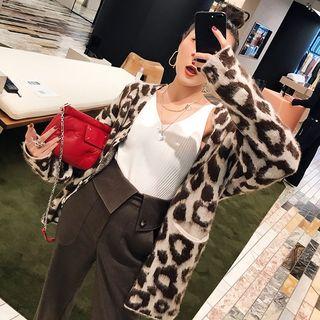 Leopard Print Buttoned Knit Jacket