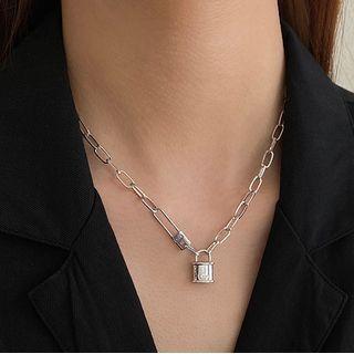 Lock & Safety Pin Alloy Necklace
