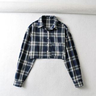 Plaid Crop Shirt Black & White - One Size