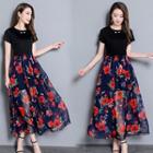 Floral Print Short-sleeve A-line Maxi Dress