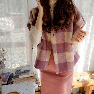 Cap-sleeve Gingham Jacket Pink - One Size