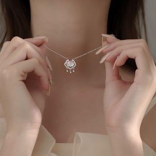 Lock Acrylic Rhinestone Pendant Alloy Necklace Silver - One Size
