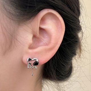 Melting Heart Alloy Earring 1 Pair - Silver Needle - Black & Silver - One Size