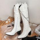 Chain Accent Block-heel Pointy Tall Boots