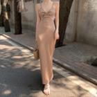 Spaghetti Strap Cutout A-line Dress Khaki - One Size