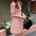 Ruched Short-sleeve Floral Dress