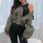 Buckled-accent Loose-fit Bomber Jacket