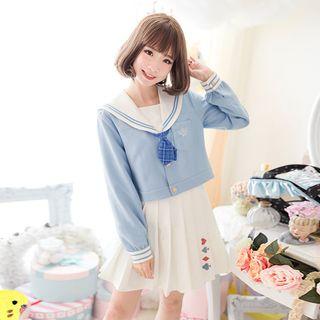Sailor Collar Long-sleeve Top / Pleated Skirt