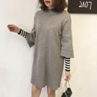Long-sleeve Mock Two Piece Knit A-line Dress