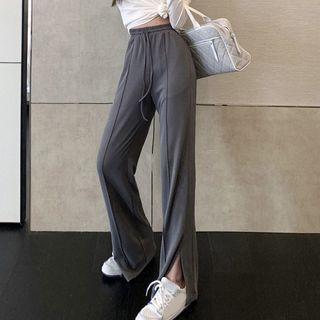 Drawstring Slit Pants 0021 - Pants - Gray - One Size