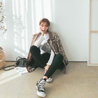 Faux-leather Detail Leopard Jacket