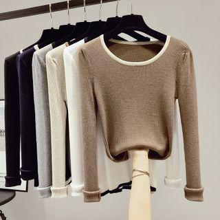 Round-neck Two Tone Cropped Knit Top