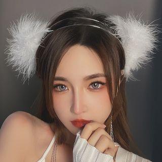 Fringe Fluffy Headband White & Silver - One Size