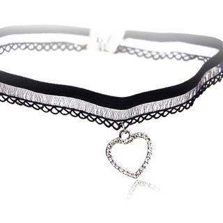 Rhinestone Lace Choker X266 - Black - One Size