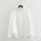 Leaf Embroidered Long-sleeve Shirt