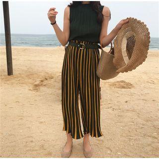 Set: Sleeveless Chiffon Top + Pinstripe Wide Leg Pants