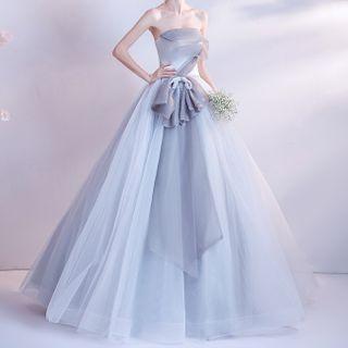 Strapless Two Tone Ribbon A-line Wedding Gown