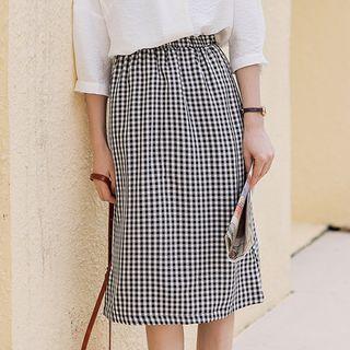 Plaid Midi Skirt Plaid - Black & White - One Size