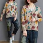 Floral-print Cardigan As Shown In Figure - One Size