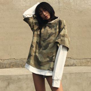Camouflage Mock Two-piece Sweatshirt