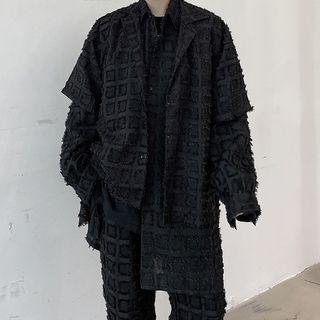 Fringed Shirt / Elbow-sleeve Shirt / Straight-cut Pants