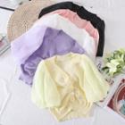 Puff-sleeve Single-breasted Knit Top