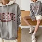 Letter Print Two-tone Boxy Hoodie Gray - One Size
