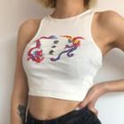 Dragon Embroidered Cropped Tank Top