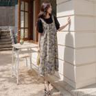 Tie-back Floral Long Overall Dress