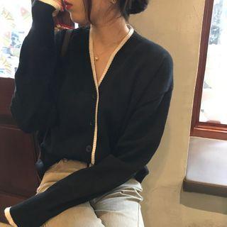 Color-block Trim Long-sleeve Cardigan