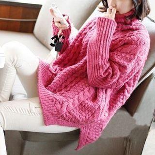 Plain Turtleneck Cable-knit Sweater