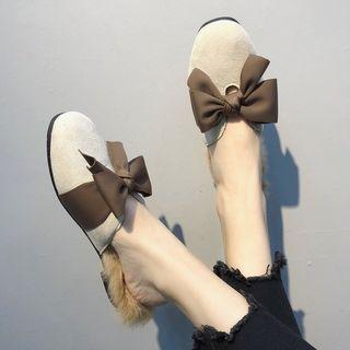 Fleece-lined Bow-accent Mules