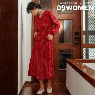 Plus Size Half-placket Patterned Long Dress