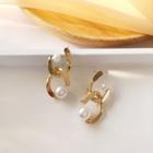 925 Sterling Silver Faux Pearl Ear Stud 1 Pair - S925 Silver Needle - Earring - Gold - One Size
