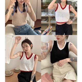 Two-tone Cropped Knit Tank Top