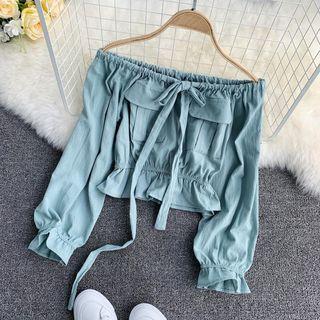 Off-shoulder Long-sleeve Bow-accent Blouse