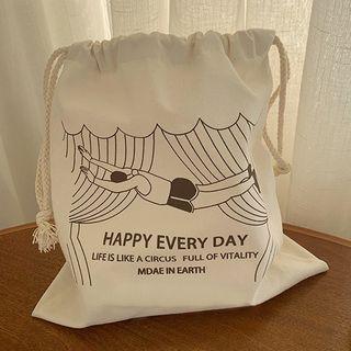 Printed Drawcord Shopper Bag White - One Size