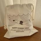 Printed Drawcord Shopper Bag White - One Size