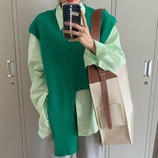 Long-sleeve Shirt / Irregular Knit Vest