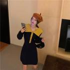 Polo-neck Sweater Dress Black - One Size