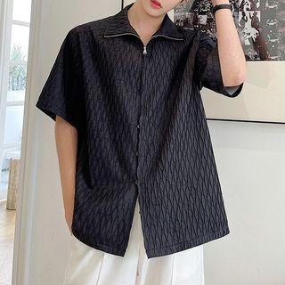 Short-sleeve Stand-collar Print Shirt