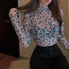 Long-sleeve Mock Neck Floral Top