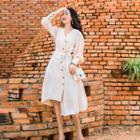 Irregular Hem Lantern-sleeve Midi A-line Dress