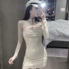 Set : Spaghetti-strap Dress + Cropped Shawl