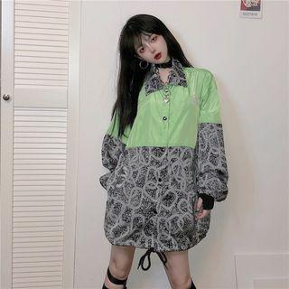 Color Block Buttoned Windbreaker As Shown In Figure - One Size