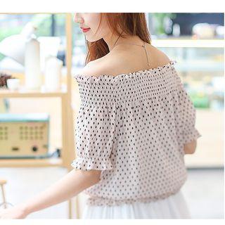 Polka Dot Off-shoulder Chiffon Blouse