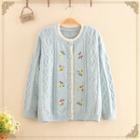 Round-neck Floral Embroidered Cable-knit Cardigan